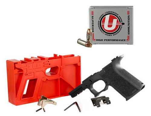Polymer 80 PF940C 80% Compact Pistol Frame Kit V1 - Black | Compatible with Glock 17/22 Bundled w/ FIVE Underwood Ammo 9mm Luger Handgun Ammo - 90 Grain | Xtreme Defender | 20rd Box