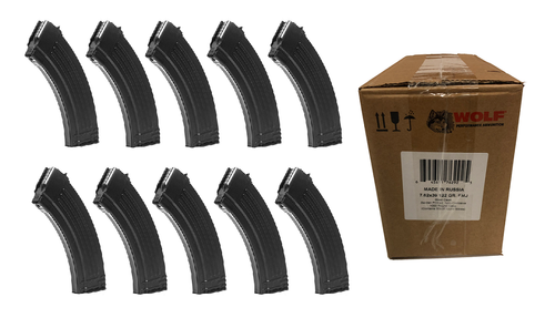 Wolf Steel Case 7.62x39mm Rifle Ammo - 122 Grain | FMJ | 1000rd Case Bundled w/ TEN KCI AK-47 7.62x39 Magazine - 30rd
