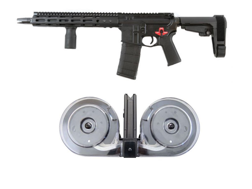 Franklin Armory BFSIII Equipped XO-26-R3 AR15 Firearm - Black |12" Barrel | Triumvir™ Muzzle Device | Installed BSFIII Trigger | SBA3 Brace & 1 RWB AR-15 .223/5.56 Dual Drum Magazine - Black | 100rd | Gen 2 | Reinforced Feed Lips