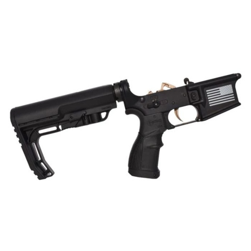 FosTech Complete Tech-15 Forged AR-15 Lower Receiver - Black | Flag Logo | MFT Minimalist Stock | Installed Echo AR-II Trigger