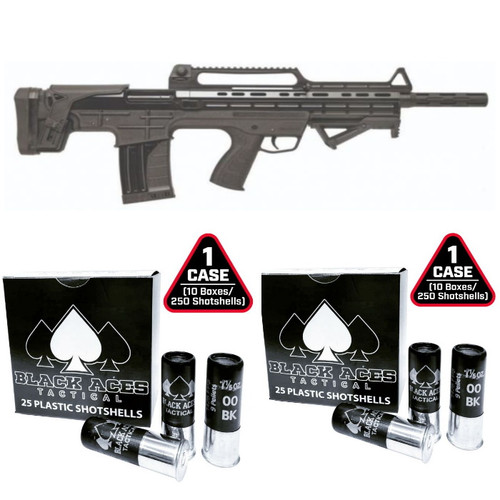 Garaysar Fear-104 Bullpup Semi-Auto Shotgun - Black | 12ga | 20" Barrel | Aluminum Handguard | Includes Carry Handle & 2 cases of Black Aces Tactical 12ga 00 Buckshot