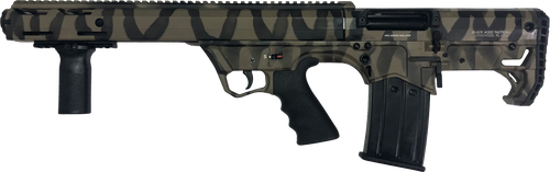 Black Aces Pro Series Left Hand Bullpup Pump Shotgun - Tiger Stripe | 12ga | 18.5" Barrel | Barrel Shroud