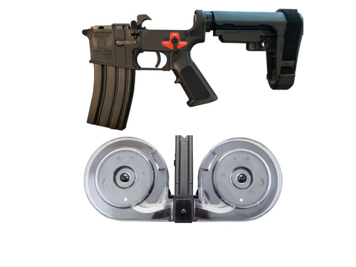 Franklin Armory BFSIII Equipped PISTOL Complete AR15 Pistol Lower Receiver - Black | Installed AR-C1 Binary Trigger | SBA3 Brace & 1 RWB AR-15 .223/5.56 Dual Drum Magazine - Black | 100rd | Gen 2 | Reinforced Feed Lips