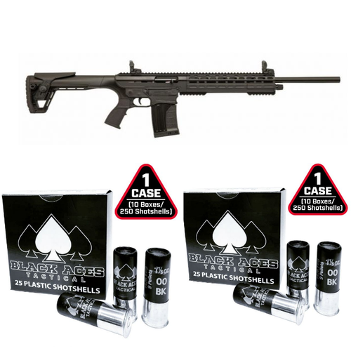 Garaysar Fear-116 Semi-Auto Shotgun - Black | 12ga | 20" Barrel & 2 cases of Black Aces Tactical 12ga 00 Buckshot