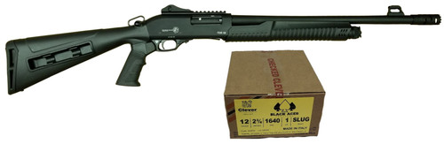 Garaysar Fear-120 Tactical Pump Shotgun - Black | 12ga | 20" Barrel Bundled w/ Black Aces Tactical 12ga Slugs 2.75 inch Shotgun Shells - SLUG | 1640 fps | Zinc coated steel casing | 1 Case (20 boxes/200rds)