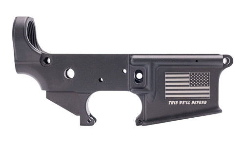 Anderson AM-15 Forged Stripped AR15 Lower Receiver - Black | Flag & "This We'll Defend" Slogan
