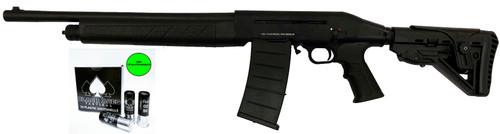Black Aces Tactical Buckshot & Semi-Auto Shotgun Restock Bundle - 250 rounds & 1 Semi-Auto 12ga Shotgun | Includes 1 BAT TACTICAL Pro Series M Semi-Auto Shotgun with pistol grip plus Adj. Tactical Buttstock & 1 case of 00 Buckshot (10 boxes)