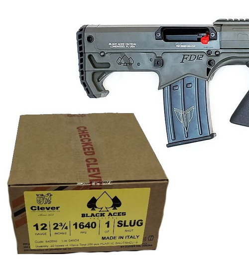 Black Aces Pro Series Bullpup Pump Shotgun - OD Green | 12ga | 18.5" Barrel | Barrel Shroud Bundled w/ Black Aces Tactical 12ga Slugs 2.75 inch Shotgun Shells - SLUG | 1640 fps | Zinc coated steel casing | 1 Case (20 boxes/200rds)