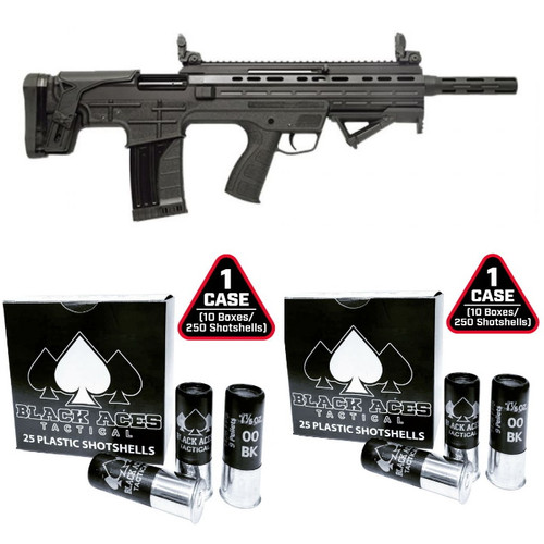 Garaysar Fear-105 Bullpup Semi-Auto Shotgun - Black | 12ga | 20" Barrel | Aluminum Handguard  & 2 cases of Black Aces Tactical 12ga 00 Buckshot
