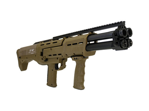 Standard Manufacturing DP-12 Pump Shotgun - FDE | 12ga | 18 7/8" Double Barrel | 14rd | Ambidextrous safety and slide release