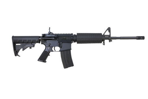 Bushmaster M4 Patrolman's Flat Top AR15 Rifle - Black | 5.56NATO | 16" Barrel | M4 Handguard | A2 Flash Hider | M4 Collapsible Stock | Flip-Up Rear Sight | BFS III Trigger Equipped