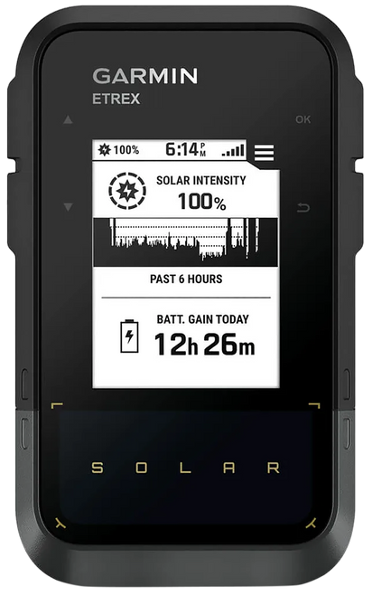 Garmin 0100278200 eTrex Solar GPS/Smart Features, 28MB Memory Black 2.20" Transflective/Monochrome Display, Compatible w/Garmin Explore App