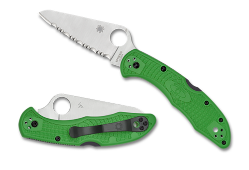 Spyderco  Salt 2  3" Folding Clip Point Serrated H1 Steel Blade Green Bi-Directional Texturing FRN Handle Includes Pocket Clip