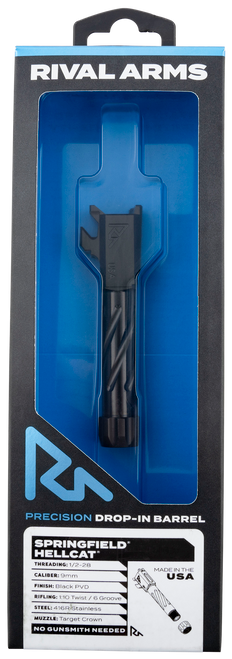 Rival Arms RA-RA20H102A Precision V1 Black PVD Stainless Steel Spiral Fluted Threaded for Springfield Hellcat