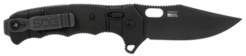 S.O.G SOG12211357 Seal XR 3.90" Folding Clip Point Plain Black MagnaCut Blade, Black Textured GRN/Titanium Handle