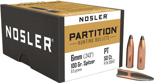 100GR PARTITION 50CTNOSLER BULLETS 6MM .243 