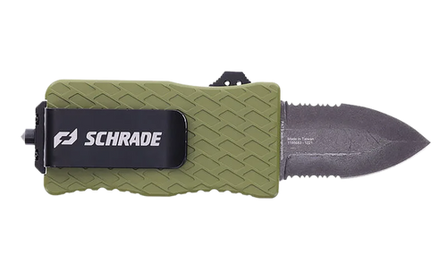 Schrade 1159306 Uproar Tactical Mini 1.90" Serrated Dagger Satin D2 Steel Blade OD Green Aluminum Handle
