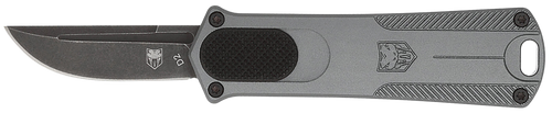 CobraTec Knives CALI952GRYDNS California 952 *CA Compliant 1.75" OTF Drop Point Plain Black Stonewashed D2 Steel Blade, 3" Gray Anodized Aluminum Handle