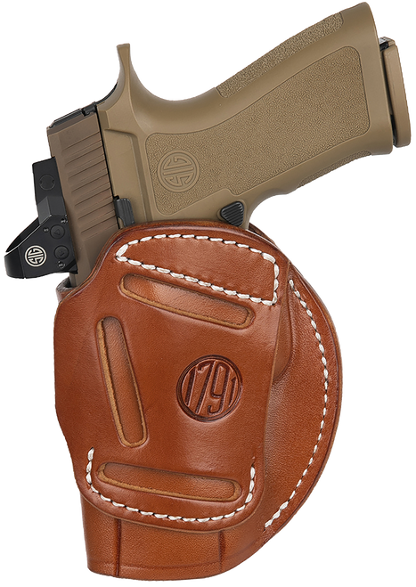 1791 Gunleather 4WH6CBRR 4-Way  IWB/OWB Size 06 Classic Brown Leather Belt Clip Compatible w/ Glock 17/Ruger American Pistol Right Hand