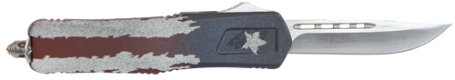 Great Lakes Firearms GLKMDSMTFAMF GLFA  Medium 3.50" OTF Plain Steel Blade, American Flag Cerakote Aluminum Handle
