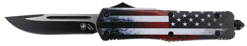 Templar Knife LUS331 Gen II US Flag Large 3.50" OTF Drop Point Plain Black Oxide Stonewashed 440C SS Blade, 5.25" US Flag Aluminum Handle, Glass Breaker