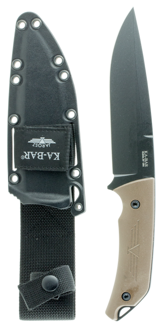 Ka-Bar 7503 Jarosz Turok 6.25" Fixed Clip Point Plain Black 1095 Cro-Van Blade, Brown Ultramid Handle, Includes Sheath