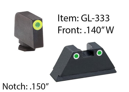 Amerigo Custom Combination Tall Suppressor Height Set - All Glock Models Except 42 43 / Front Tritium - Green / Front Outline - LumiGreen / Rear Trit