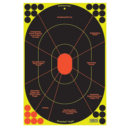 Birchwood Casey 34655 Shoot-N-C Reactive Target Self-Adhesive Paper Black/Yellow/Red 12"x18" Oval Silhouette 5 Pack