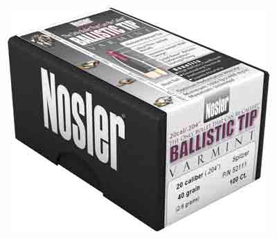 40GR BALLISTIC TIP 100CTNOSLER BULLETS 20 CAL .204 