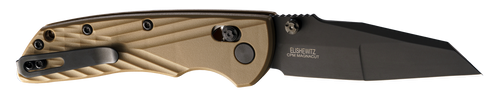 Hogue  Deka  3.25" Folding Wharncliffe Plain Black Cerakote CPM MagnaCut SS Blade, FDE Crosshatch Textured GRN Handle, Includes Pocket Clip