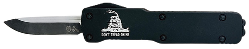 Templar Knife  Premium LW Don't Tread On Me Micro 1.85" OTF Drop Point Plain Black Oxide Stonewashed Powder Coated D2 Steel Blade, 3.50" Black w/"Don't Tread On Me" Aluminum Handle, California Legal
