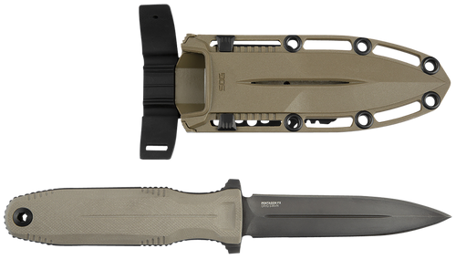 S.O.G SOG17610257 Pentagon FX 4.77" Fixed Spear Point Plain Black Titanium Nitride Cryo CPM S35VN Blade/G10 FLat Dark Earth Handle