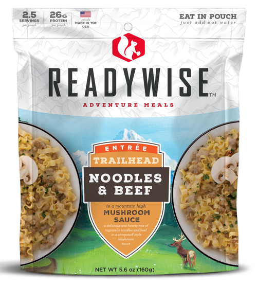 ReadyWise RW05004 Trailhead Noodles & Beef  2.5 Servings In A Resealable Pouch, 6 Per Case