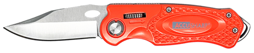 AccuSharp 709C Sport  3" Folding Plain Stainless Steel Blade/Blaze Orange Anodized Aluminum Handle Includes Belt Clip