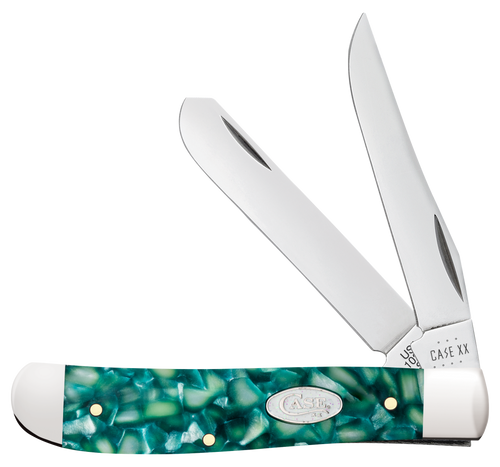 Case 71381 SparXX Trapper Mini Folding Clip Point/Spey Plain Mirror Polished Tru-Sharp SS Blade/Green Kirinite Handle