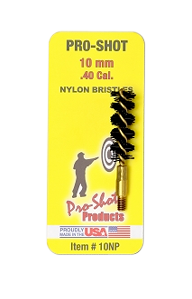Pro-Shot 10NP Bore Brush  .40/ 10mm Cal Pistol #8-32 Thread Nylon Bristles Brass Core