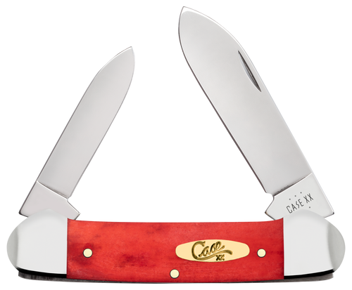 Case 10765 Canoe  Folding Pen/Spear Plain Mirror Polished Tru-Sharp SS Blade, Smooth Red Bone/SS Handle
