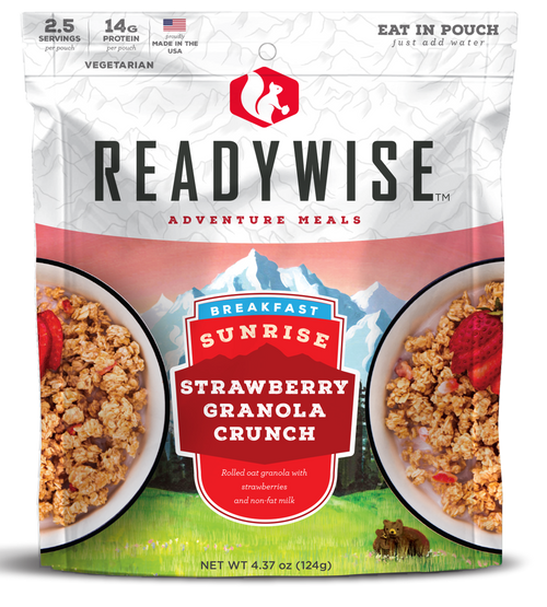 ReadyWise RW05007 Outdoor Food Kit Sunrise Strawberry Granola Crunch Breakfast Entree 2.5 Servings In A Resealable Pouch, 6 Per Case