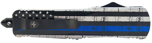 Templar Knife LBTB131 Gen II Back The Blue Large 3.50" OTF Dagger Plain Black Oxide Stonewashed 440C SS Blade, 5.25" Black & White w/Blue Line Aluminum Handle, Glass Breaker Templar Knife LBTB131 Gen II Back The Blue Large 3.50" OTF Dagger Plain Black Oxide Stonewashed 440C SS Blade, 5.25" Black & White w/Blue Line Aluminum Handle, Glass Breaker