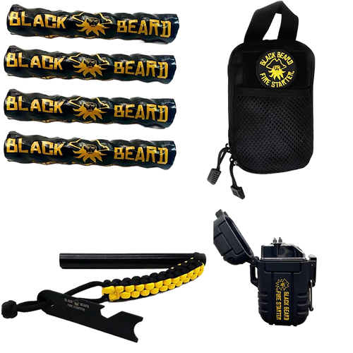 Black Beard Fire Starters SKB Ultimate Fire Kit Black Includes Ferro Rod/Plasma Arc Lighter/Organizer Case/Fire Starters/Decal