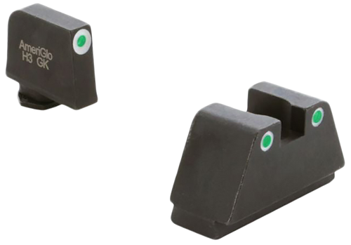 AmeriGlo GL330 Optic Compatible Sight Set for Glock  2XL Tall Green Tritium White Outline Front Sight-Green Tritium White Outline Rear Sight