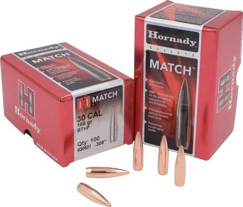 Hornady .308 inches 168gr Boat Tail Hollow Point Bullets 100 Count