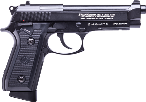 Crosman PFAM9B Full Auto Air Pistol CO2 177 BB 20rd Smooth Bore Brass Barrel, Blow Back Action, Fixed Front/Notched Rear Sights, Full Metal Frame, Black Polymer Grips, Selector Safety