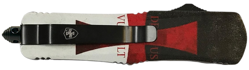 Templar Knife  Gen II Templar Flag Large 3.50" OTF Dagger Plain Black Oxide Stonewashed 440C SS Blade, 5.50" Templar Flag Aluminum Handle, Glass Breaker