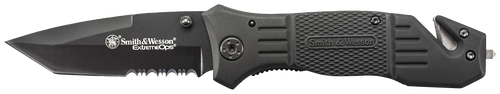 Smith & Wesson Knives SWFR2SCP Extreme Ops  3.30" Folding Tanto Part Serrated Stainless Steel Blade 4.70" Black Includes Pocket Clip