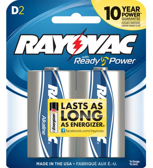 Rayovac 8132F D HIGH ENERGY Alkaline Batteries  Silver/Blue 1.5 Volts 12,000 mAh (2) Single Pack