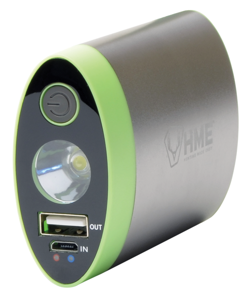 HME HW Hand Warmer  with Light ABS Plastic Sliver w/Green Accent Rechargeable Lithium Ion