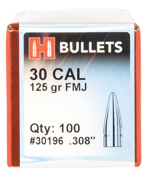 Hornady 30196 FMJ  30 Cal .308 125 gr Full Metal Jacket 100 Per Box/ 25 Case