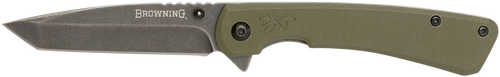 Browning 3220507 Branded Rock  EDC 3" Folding Tanto Plain Black Stonewashed 7Cr17MoV SS Blade OD Green, G10 Handle