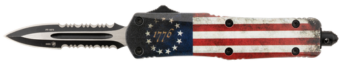 Templar Knife SBRF431 Gen II Betsy Ross Flag Small 2.75" OTF Dagger Part Serrated 440C SS Blade, 4.25" Betsy Ross Flag Aluminum Handle, Glass Breaker Templar Knife SBRF431 Gen II Betsy Ross Flag Small 2.75" OTF Dagger Part Serrated 440C SS Blade, 4.25" Betsy Ross Flag Aluminum Handle, Glass Breaker